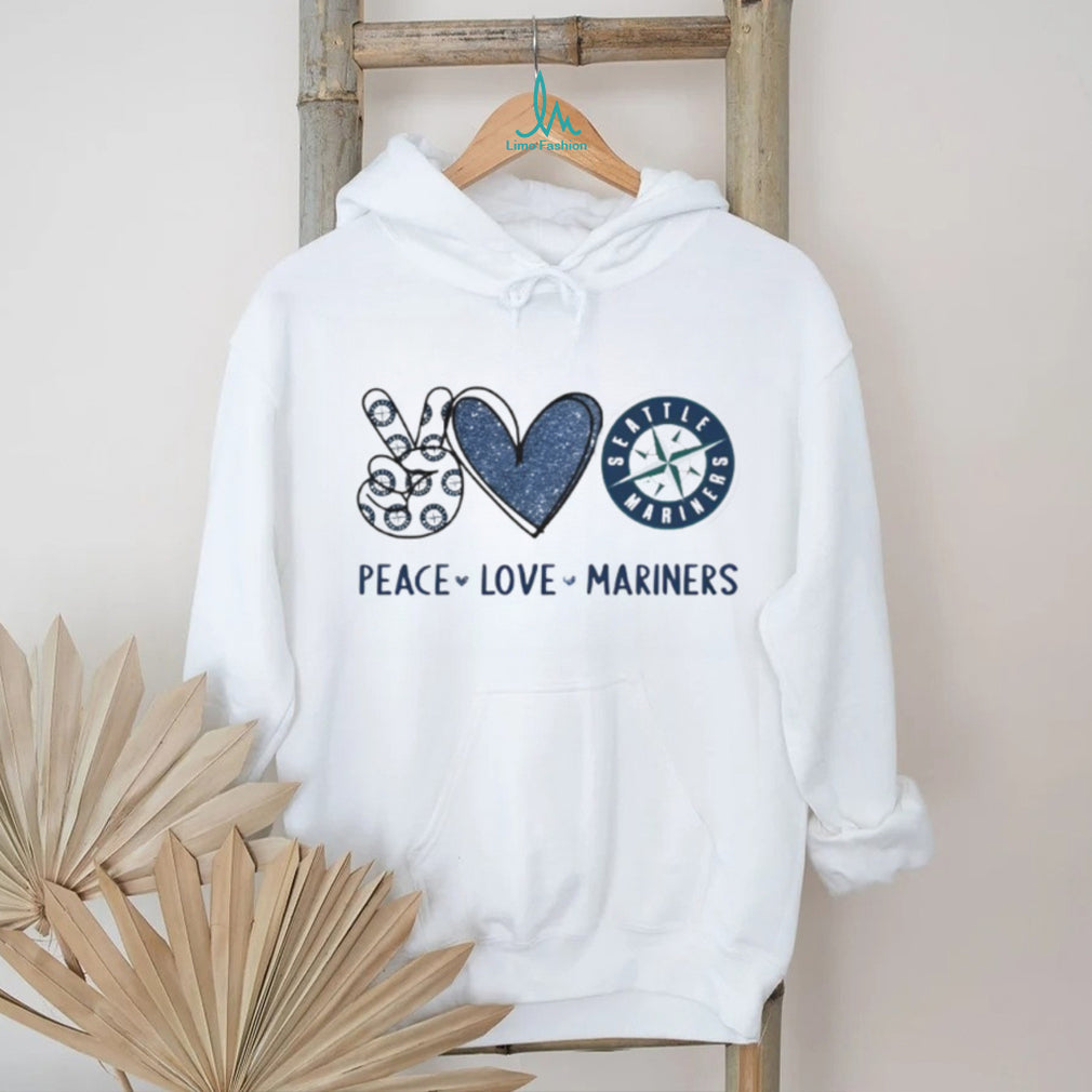 Peace Love Seattle Mariners Baseball Fan Navy Glitter Design T Shirt
