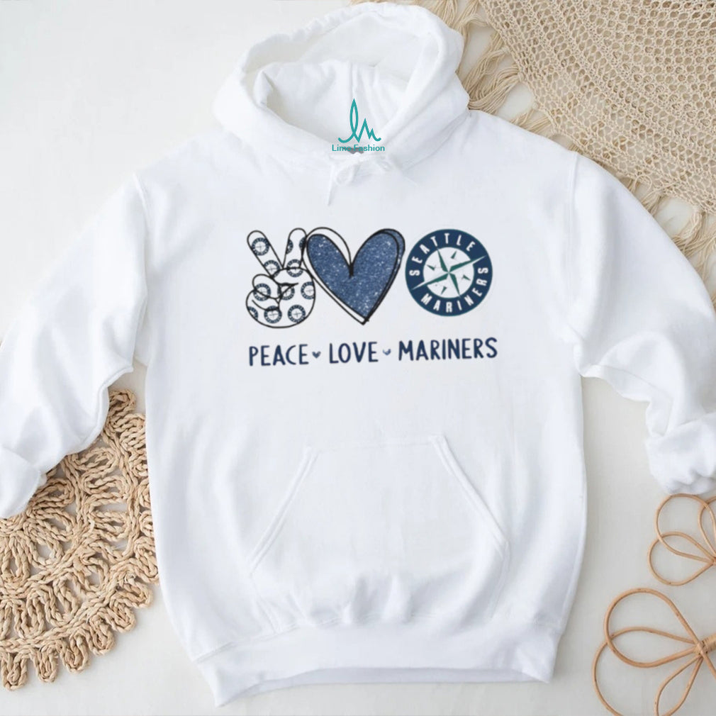 Peace Love Seattle Mariners Baseball Fan Navy Glitter Design T Shirt