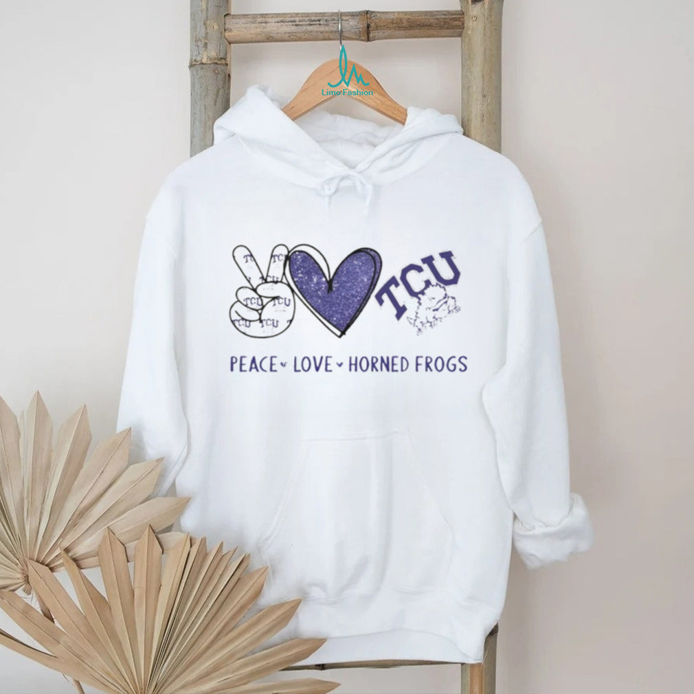 Peace Love TCU Horned Frogs Purple Glitter Fan T Shirt