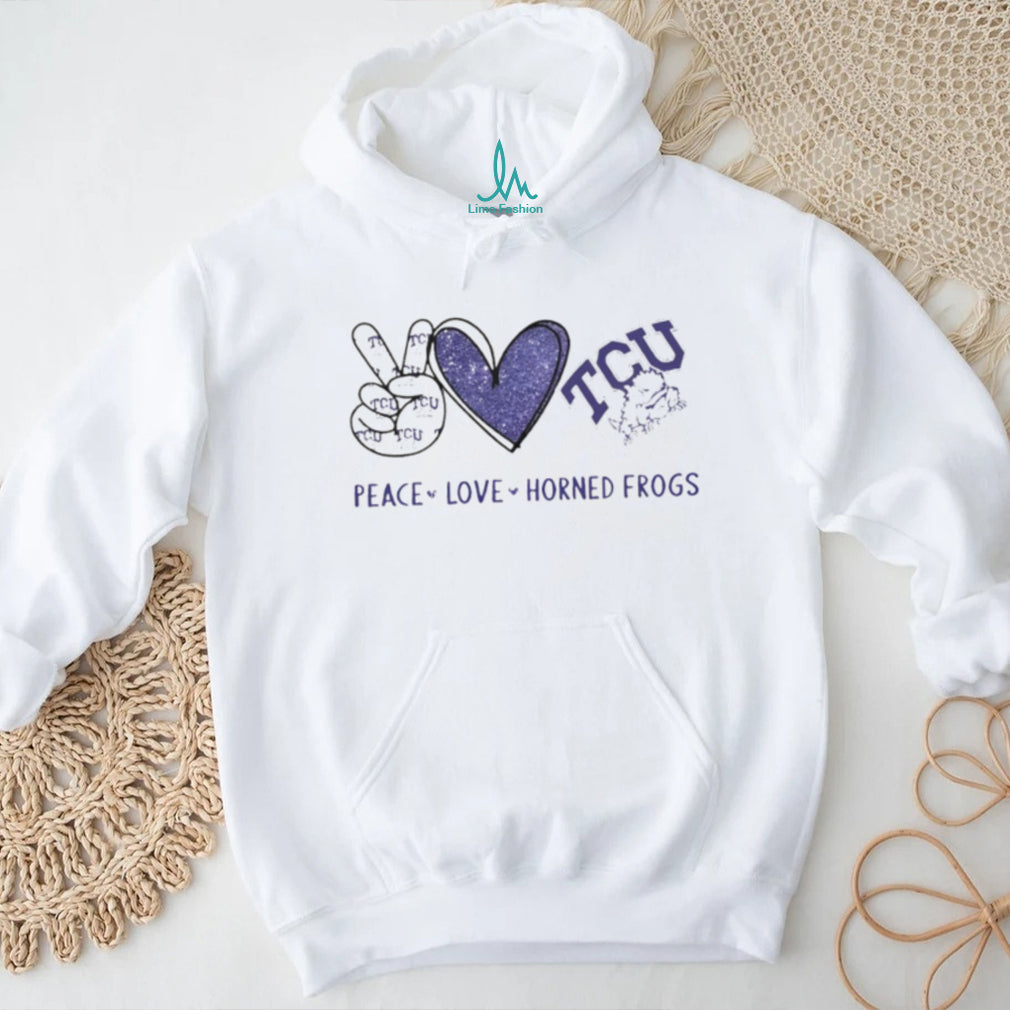 Peace Love TCU Horned Frogs Purple Glitter Fan T Shirt