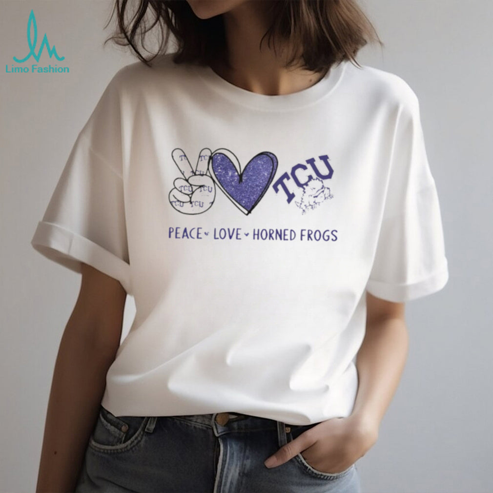 Peace Love TCU Horned Frogs Purple Glitter Fan T Shirt