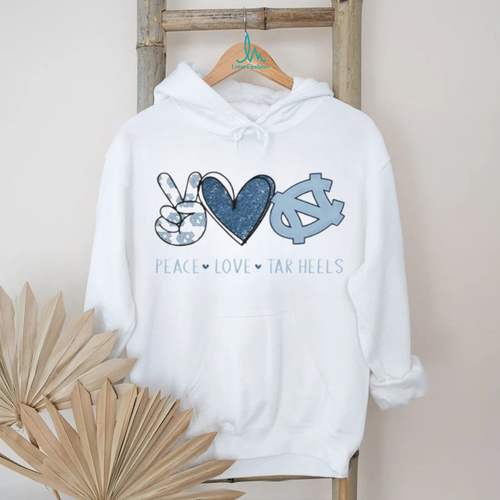 Peace Love Tar Heels North Carolina Blue Glitter Fan T Shirt