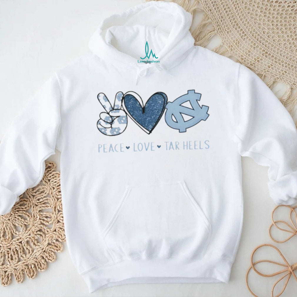 Peace Love Tar Heels North Carolina Blue Glitter Fan T Shirt