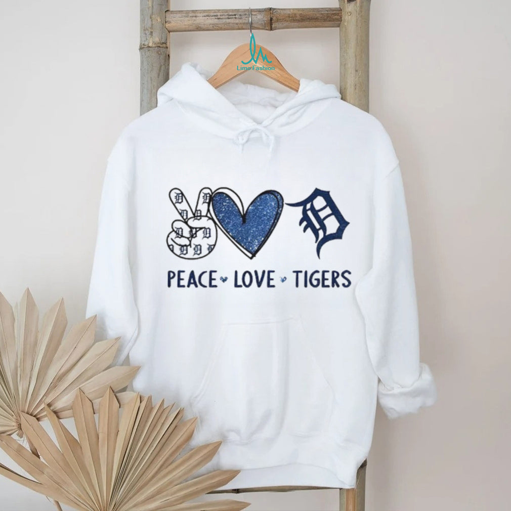 Peace Love Tigers Detroit Baseball Navy Blue Logo T Shirt