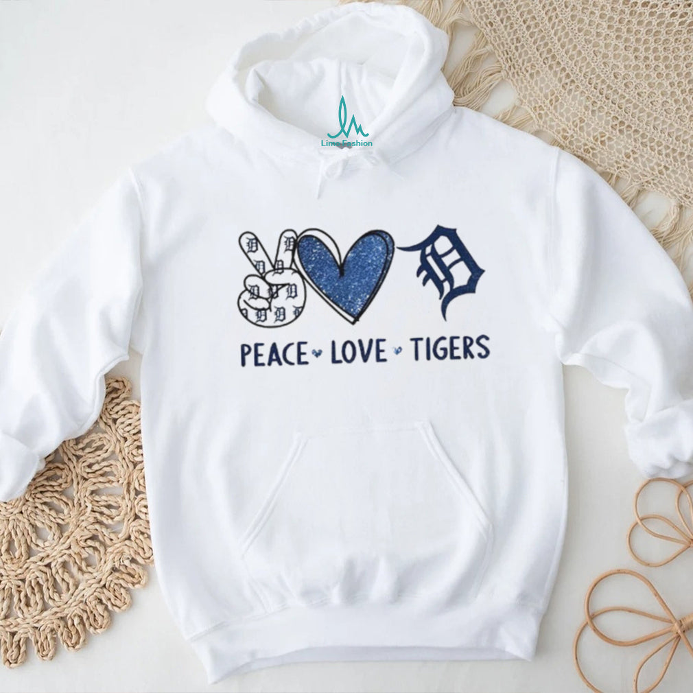 Peace Love Tigers Detroit Baseball Navy Blue Logo T Shirt