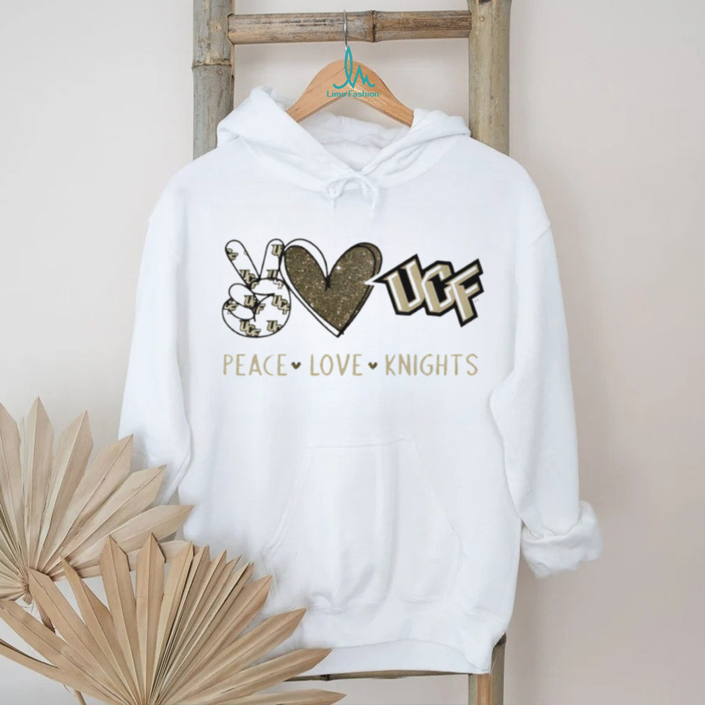 Peace Love UCF Knights Black and Gold Glitter T Shirt