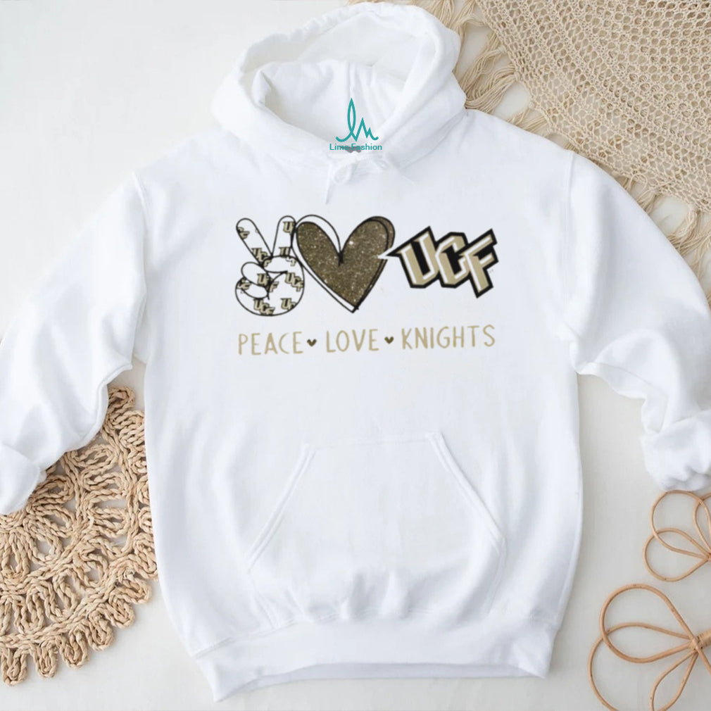 Peace Love UCF Knights Black and Gold Glitter T Shirt