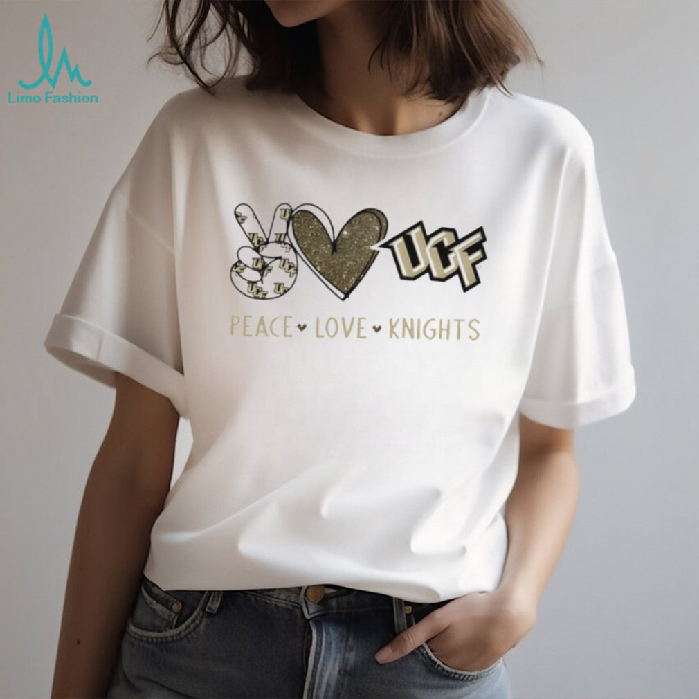 Peace Love UCF Knights Black and Gold Glitter T Shirt