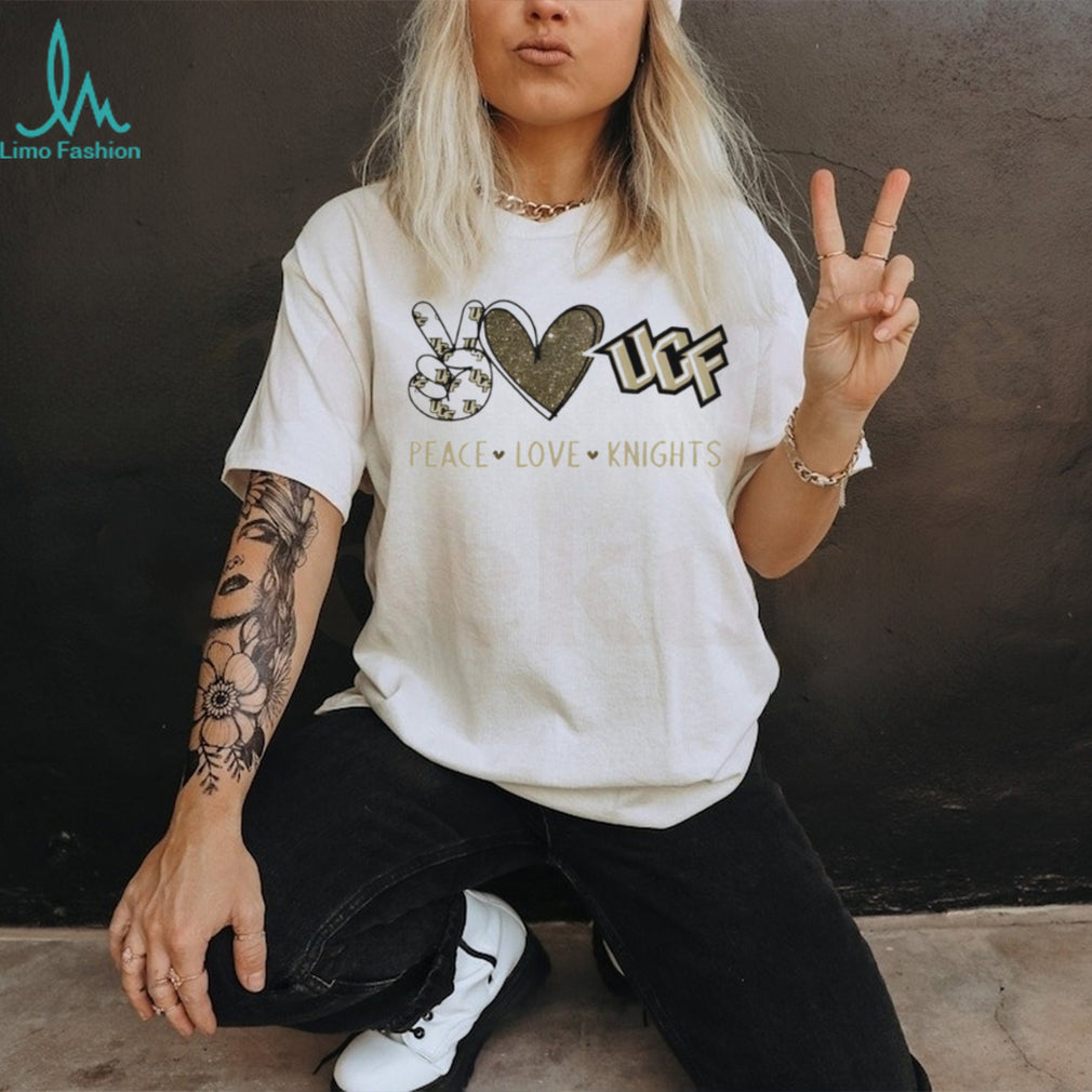 Peace Love UCF Knights Black and Gold Glitter T Shirt