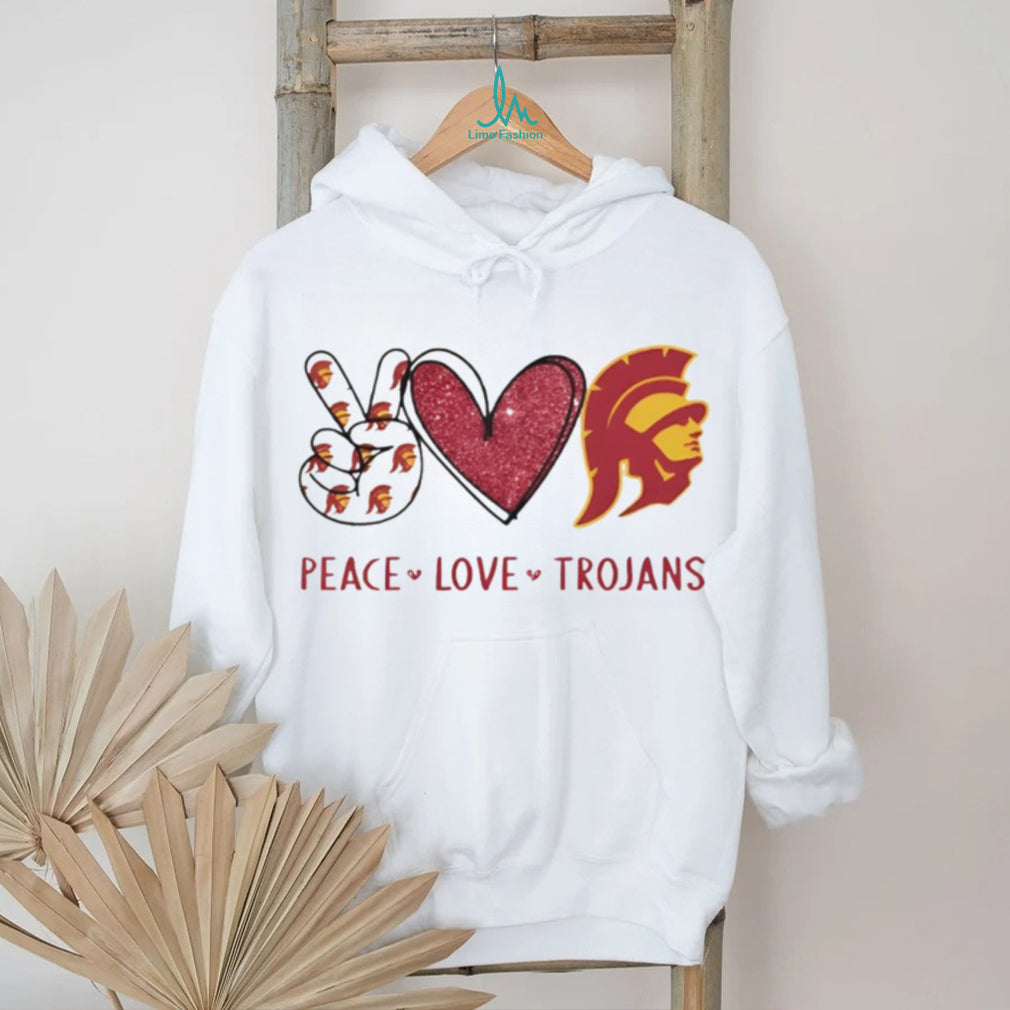 Peace Love USC Trojans Cardinal and Gold Fan T Shirt