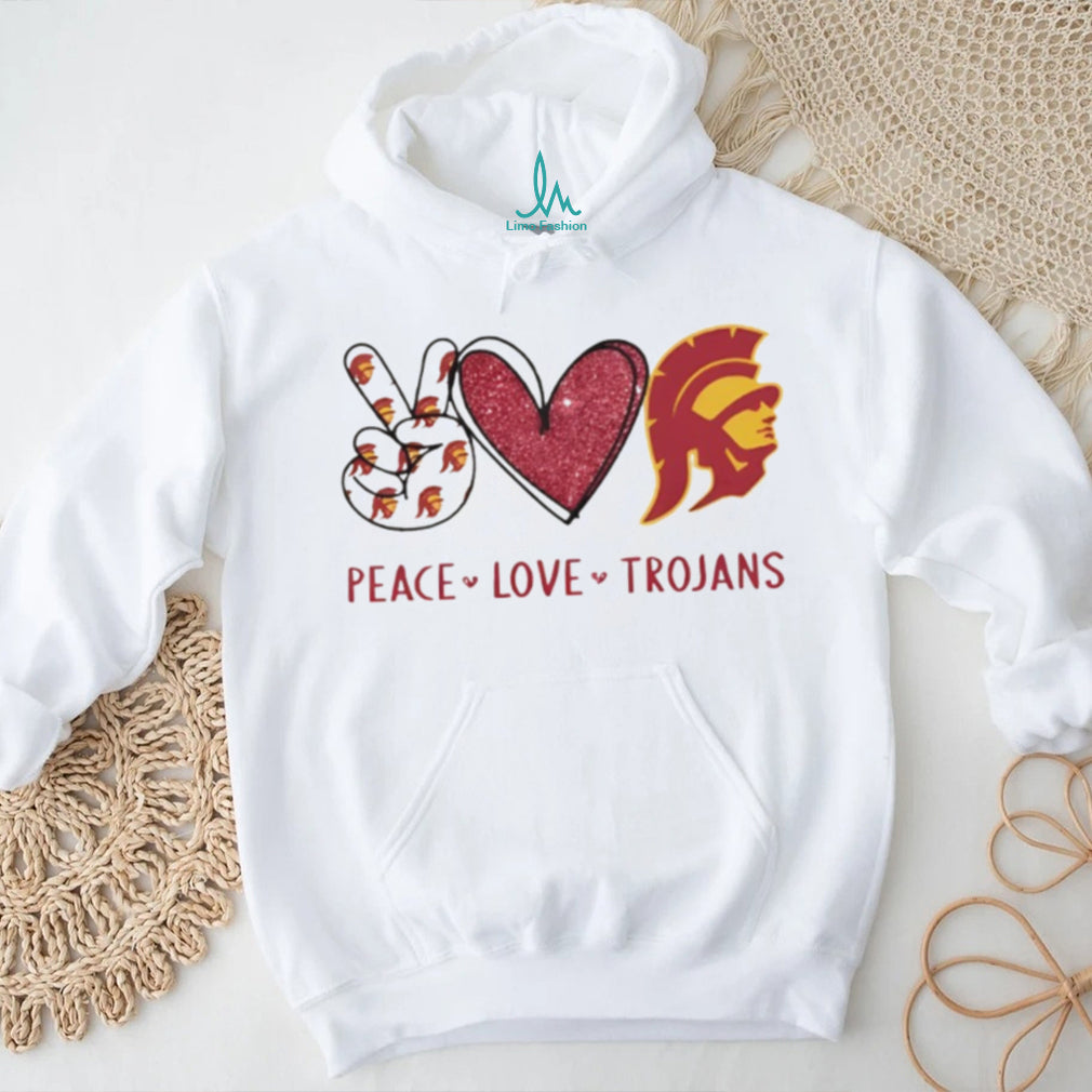 Peace Love USC Trojans Cardinal and Gold Fan T Shirt