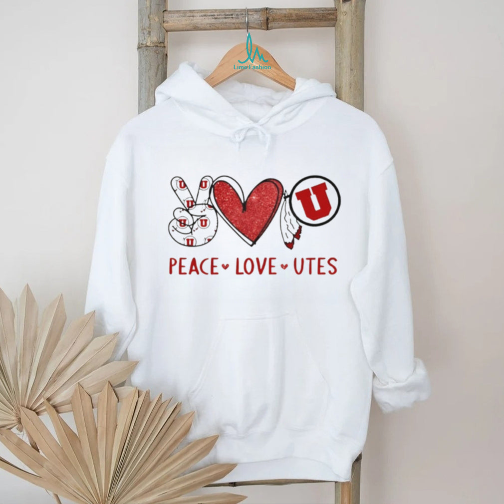 Peace Love Utah Utes Red and White Collegiate T Shirt