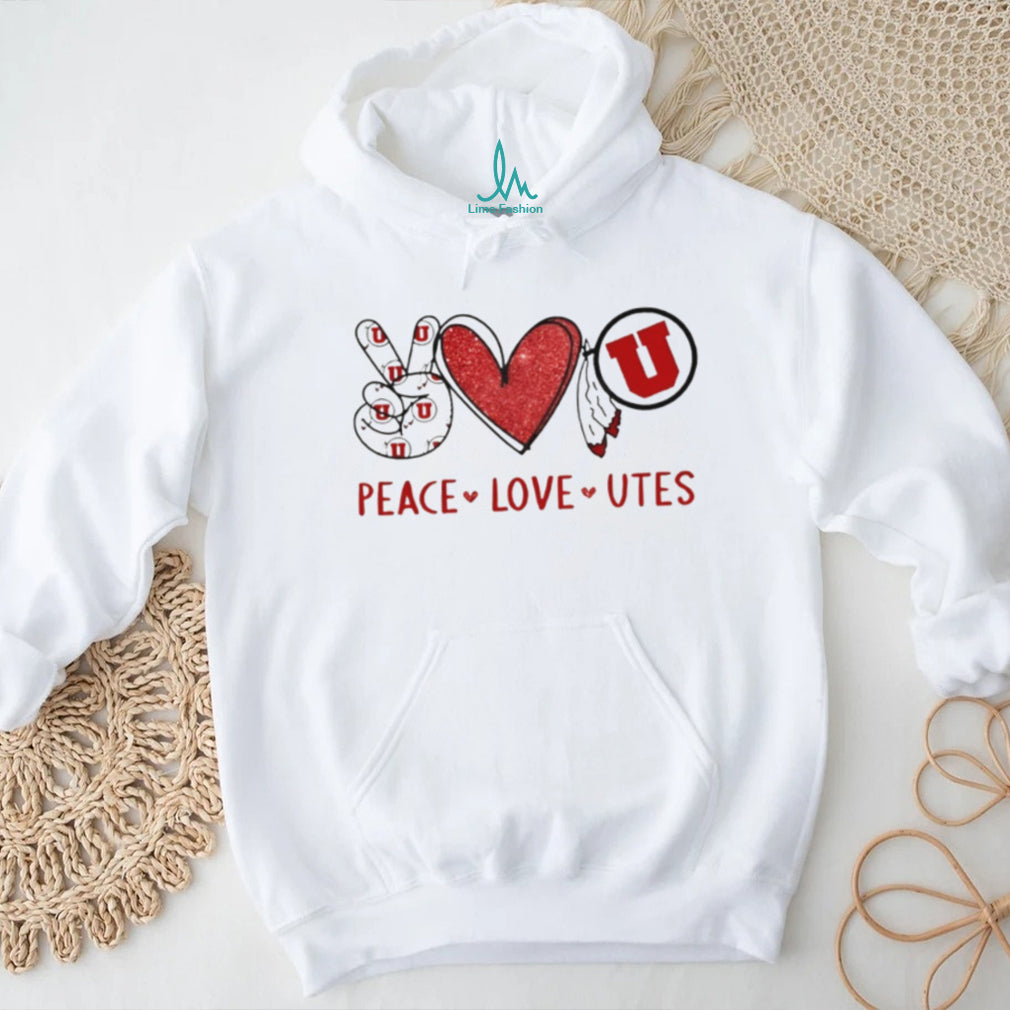 Peace Love Utah Utes Red and White Collegiate T Shirt