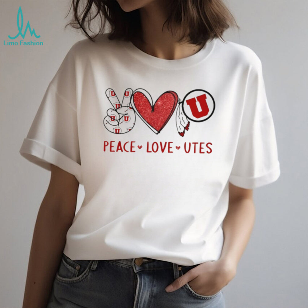 Peace Love Utah Utes Red and White Collegiate T Shirt
