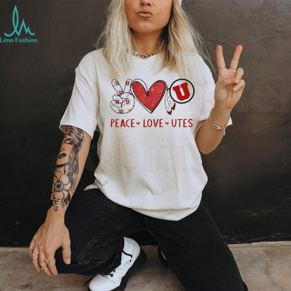 Peace Love Utah Utes Red and White Collegiate T Shirt