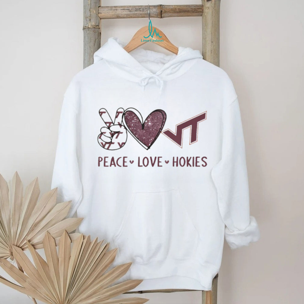 Peace Love Virginia Tech Hokies Maroon and Orange T Shirt