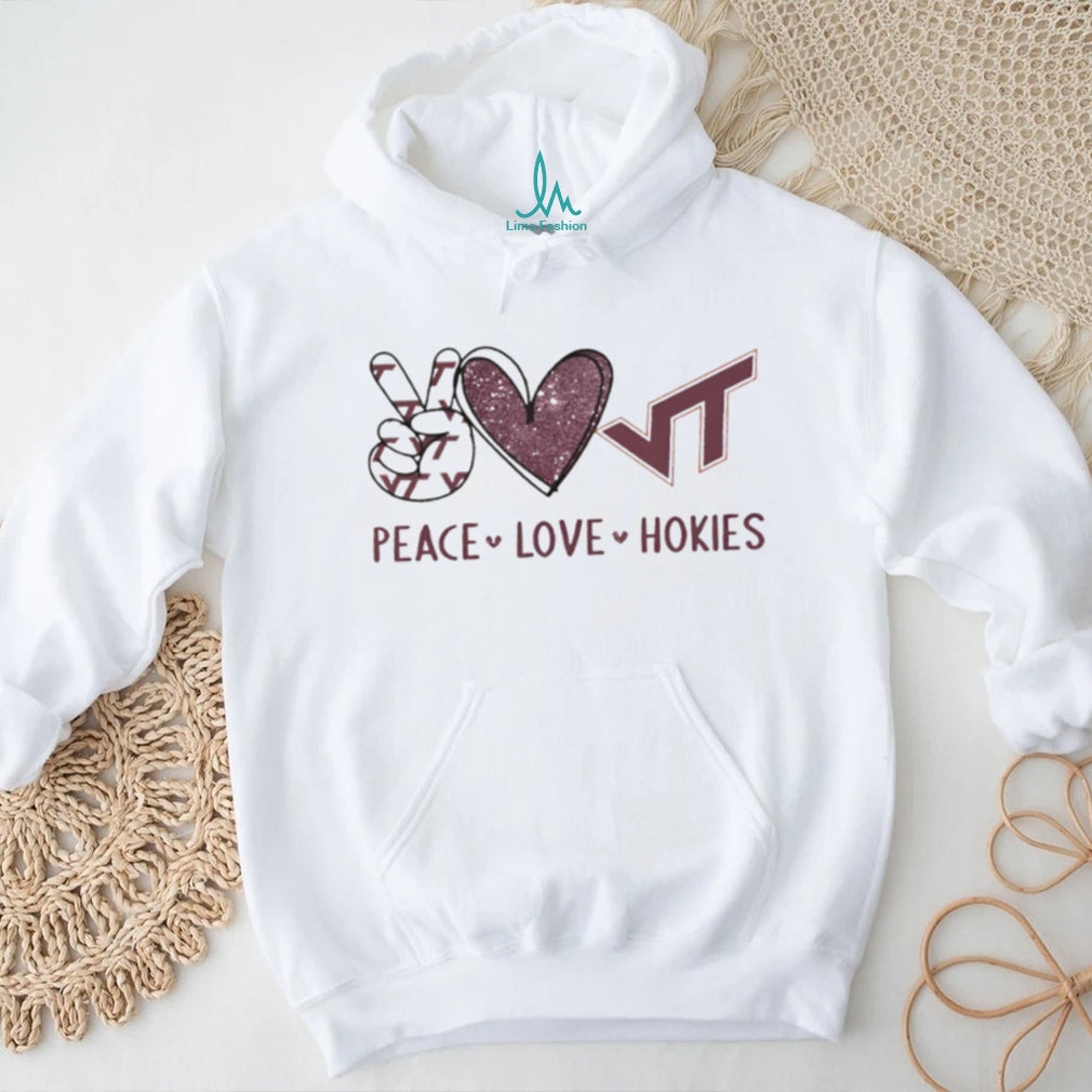 Peace Love Virginia Tech Hokies Maroon and Orange T Shirt