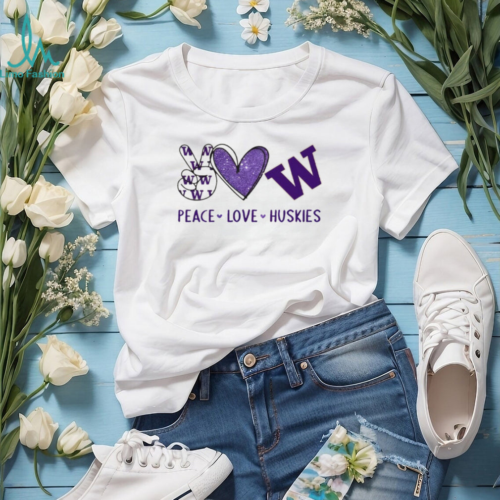 Peace Love Washington Huskies Purple Fan T Shirt