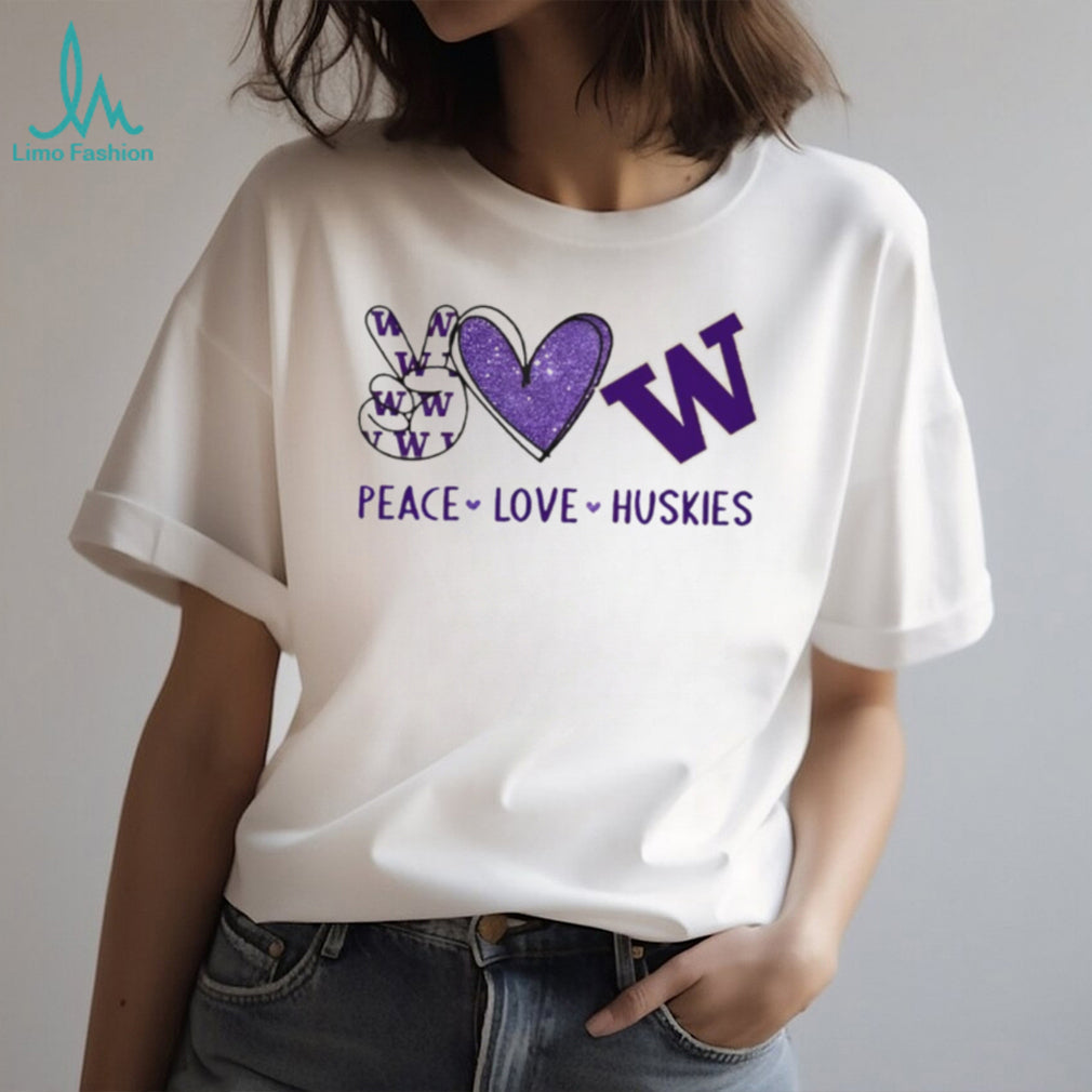 Peace Love Washington Huskies Purple Fan T Shirt