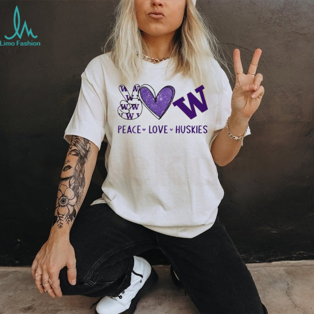Peace Love Washington Huskies Purple Fan T Shirt