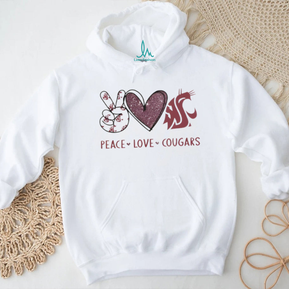 Peace Love Washington State Cougars Crimson Fan T Shirt