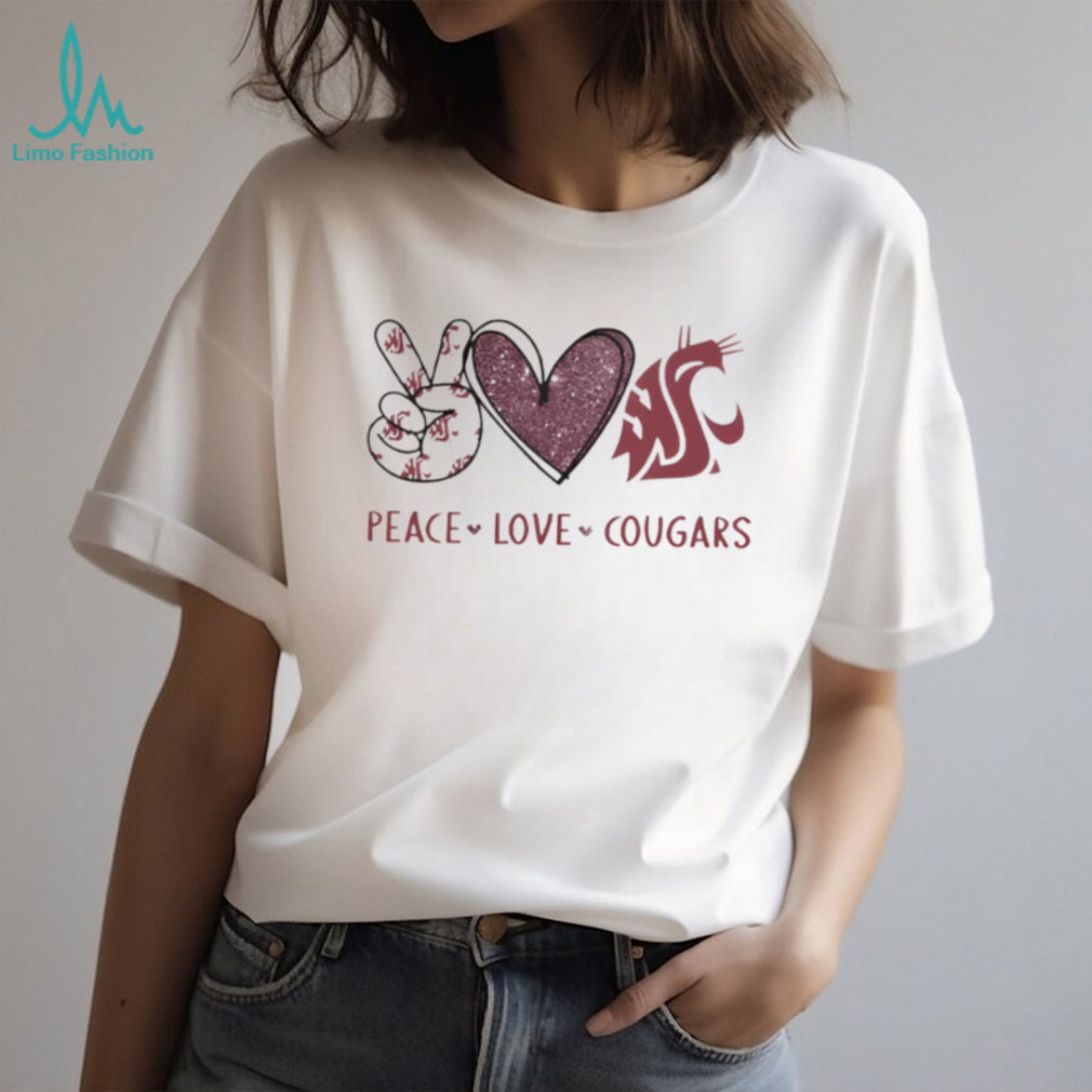 Peace Love Washington State Cougars Crimson Fan T Shirt