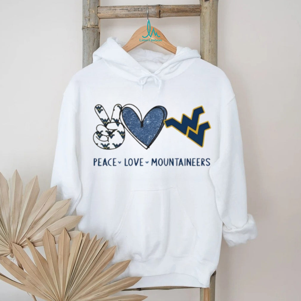 Peace Love West Virginia Mountaineers Blue and Gold T Shirt