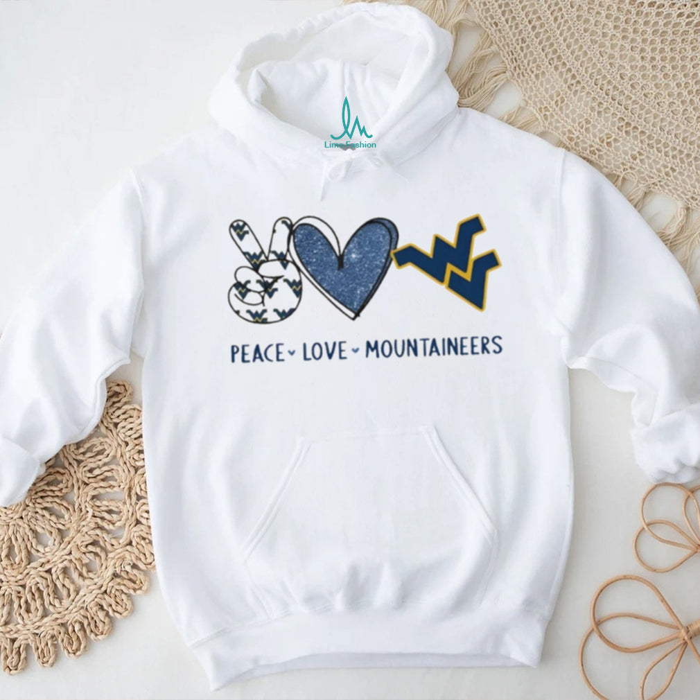 Peace Love West Virginia Mountaineers Blue and Gold T Shirt