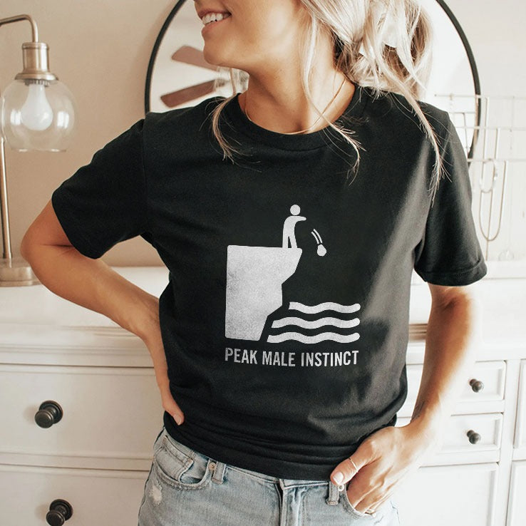 Peak Male Instinct Funny Cliff Rock Throwing T Shirt
