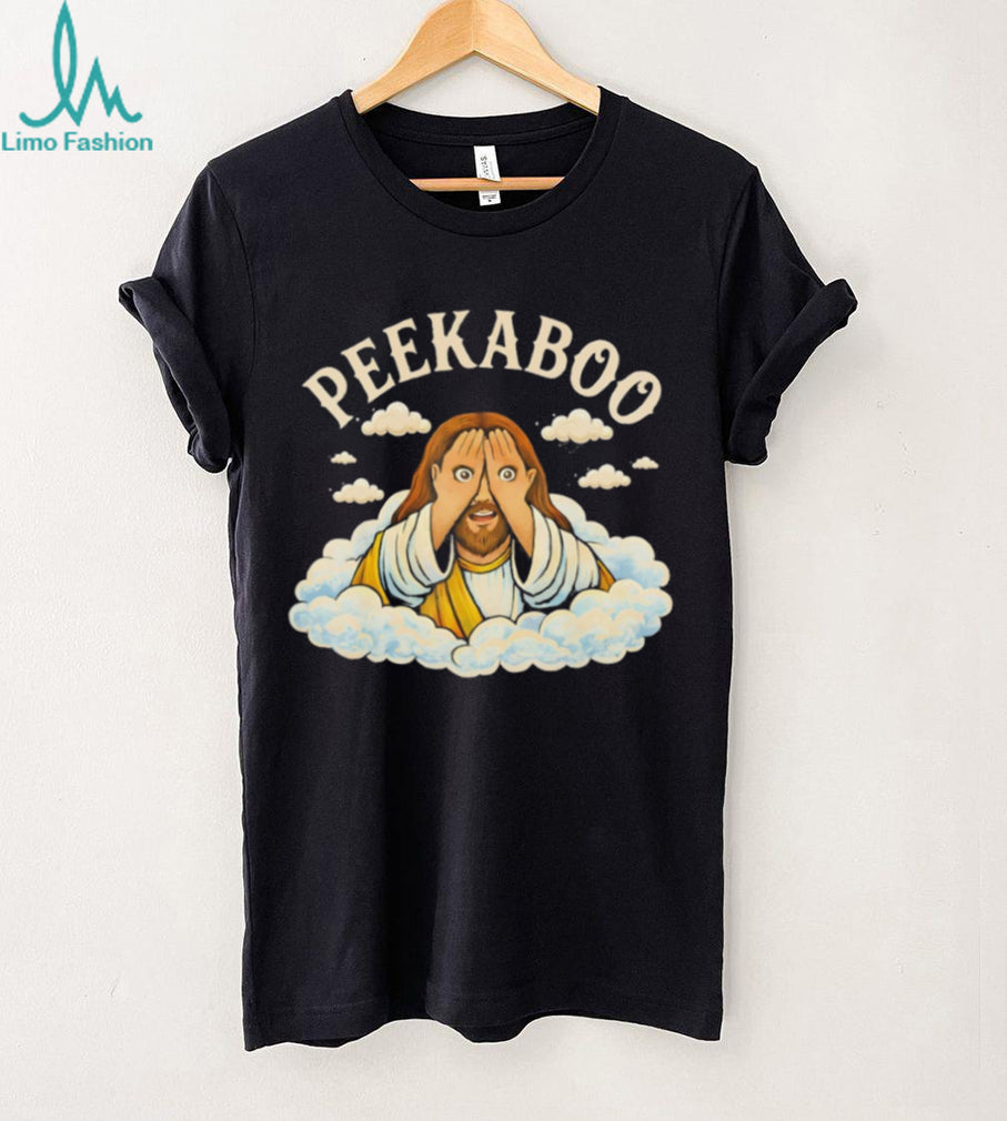 Peekaboo Jesus Hiding in the Clouds Religious Humor T Shirt