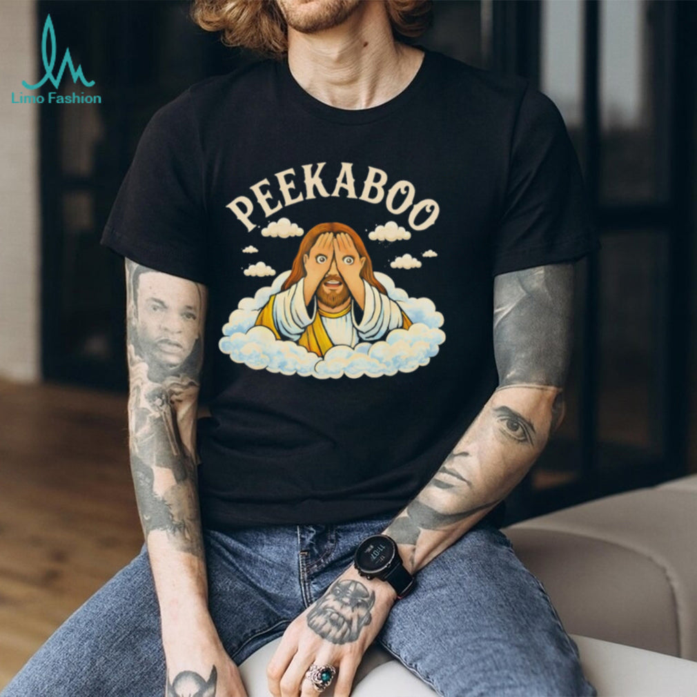 Peekaboo Jesus Hiding in the Clouds Religious Humor T Shirt