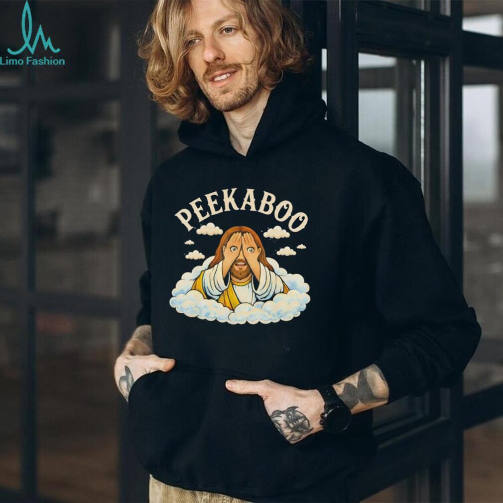 Peekaboo Jesus Hiding in the Clouds Religious Humor T Shirt