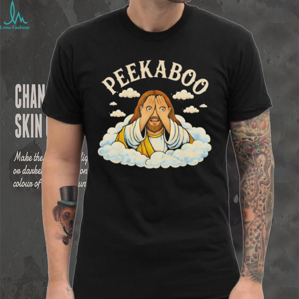 Peekaboo Jesus Hiding in the Clouds Religious Humor T Shirt