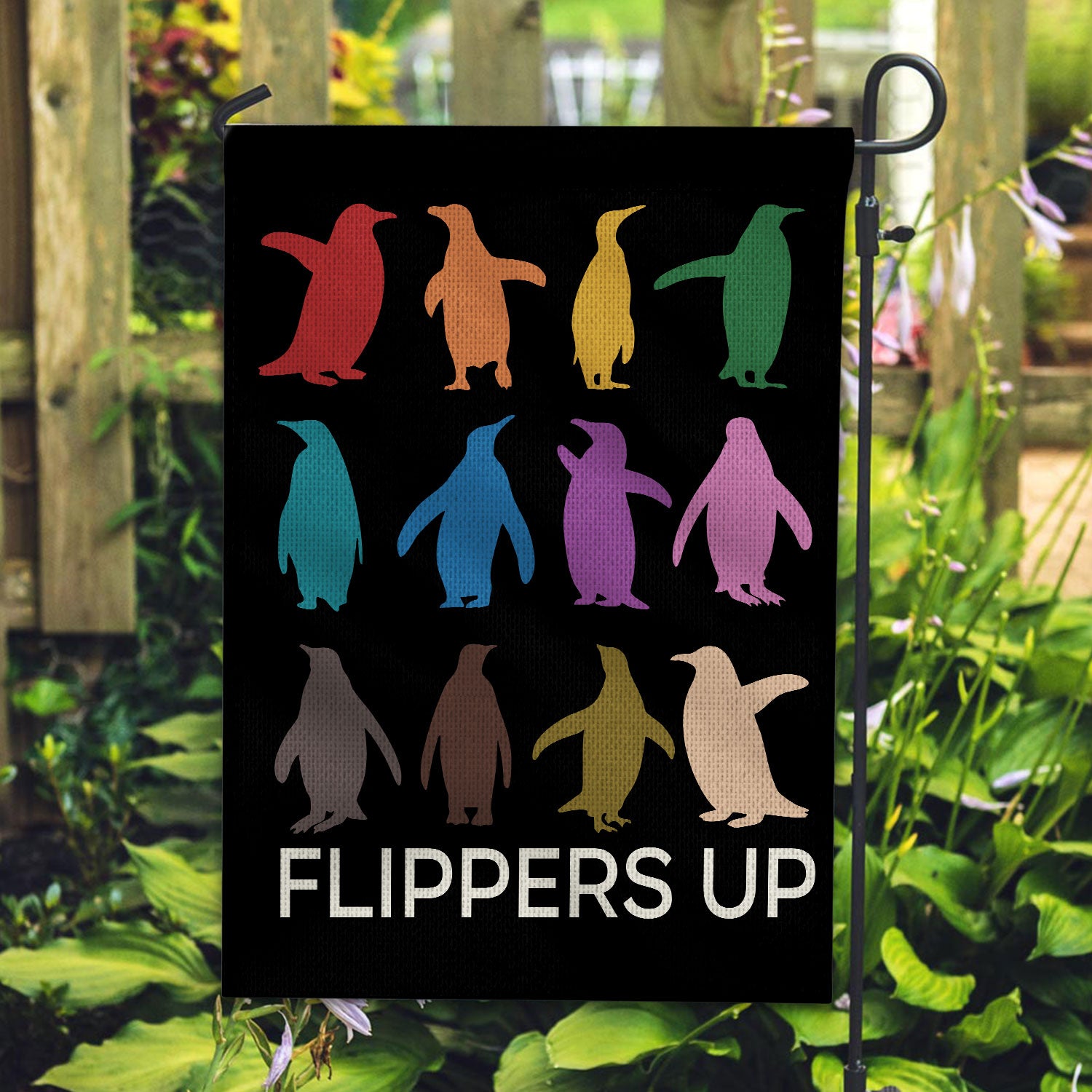 Penguins Against Trump Flippers Up Garden Flag