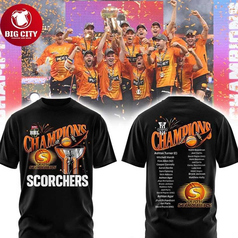 Perth Scorchers 2026 Big Bash League Champions Celebarte Two Sided Shirt