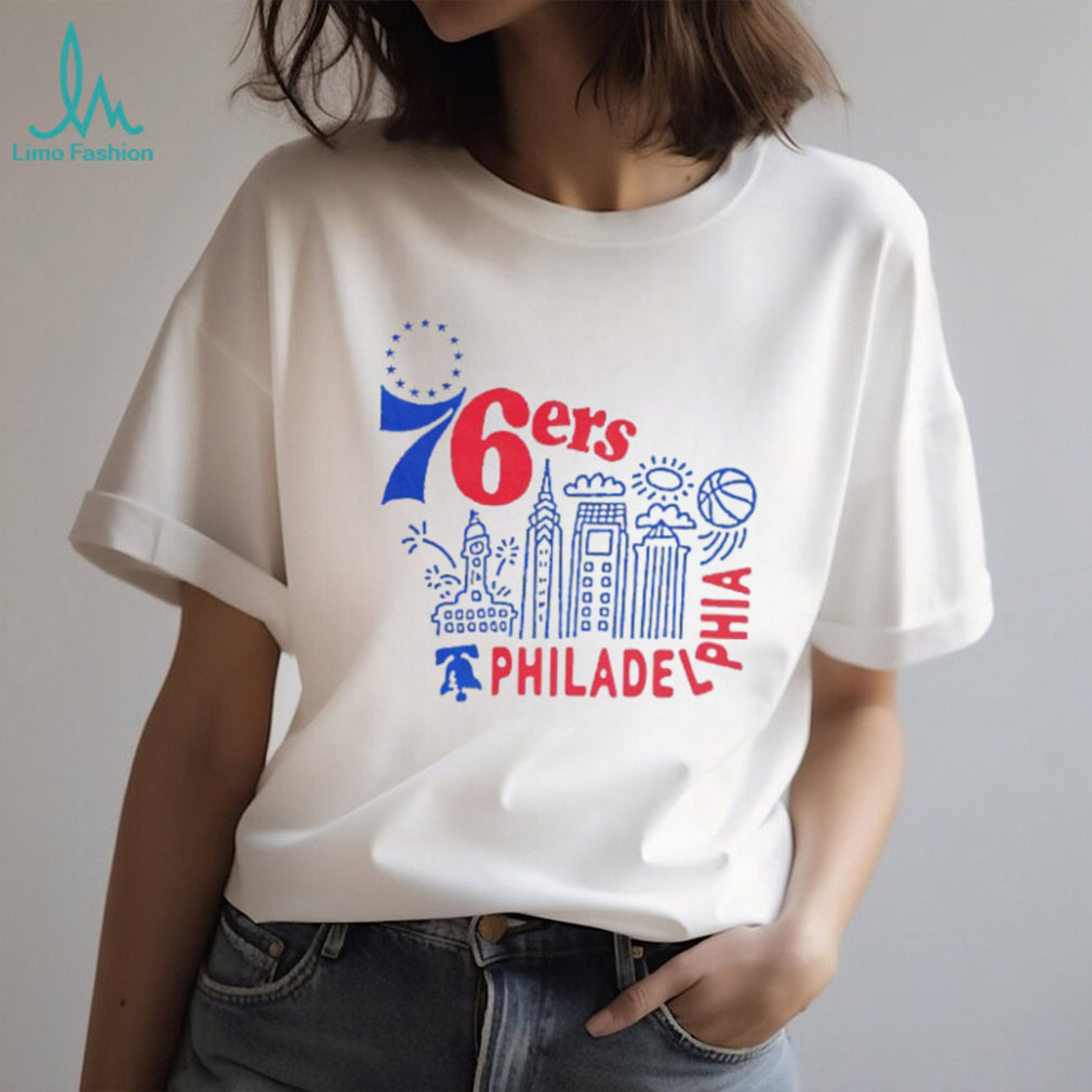 Philadelphia 76ers City Skyline Doodles Typography T Shirt Philly Basketball Fan T shirt