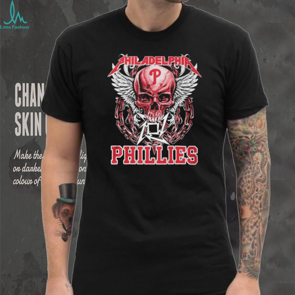 Philadelphia Phillies Rock Skulls Heavy Metal T Shirt Philly Baseball Fan Gear