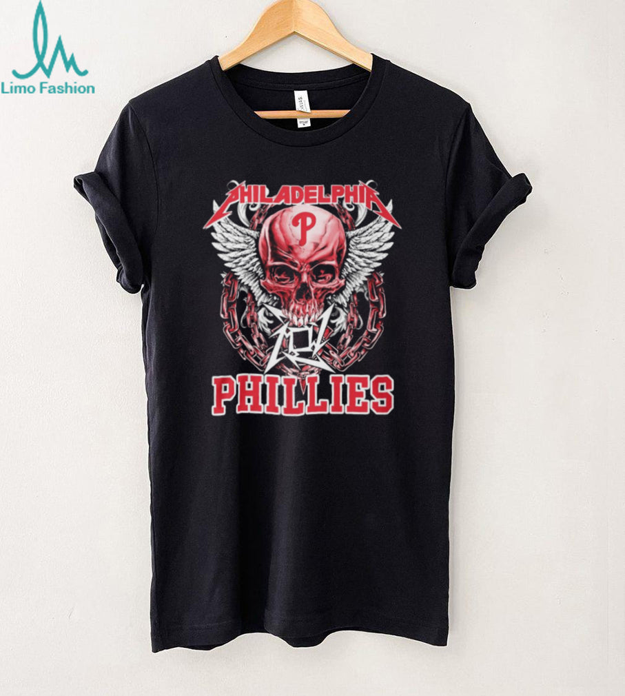 Philadelphia Phillies Rock Skulls Heavy Metal T Shirt Philly Baseball Fan Gear