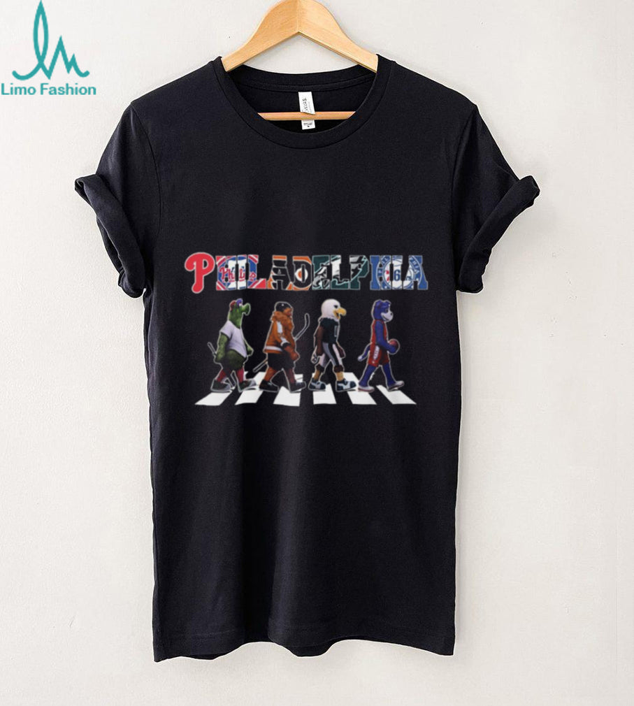 Philadelphia Sports Mascots Abbey Road Crossing Parody Black T Shirt