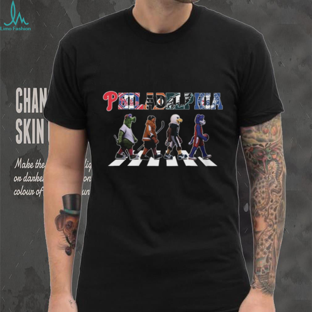 Philadelphia Sports Mascots Abbey Road Crossing Parody Black T Shirt
