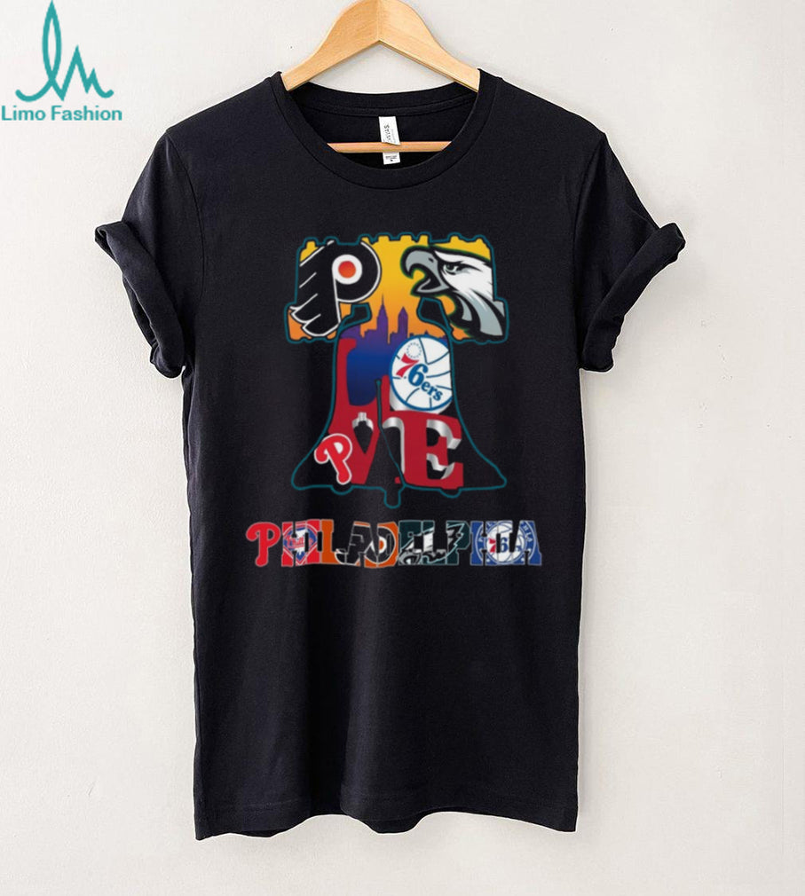 Philadelphia Sports Teams Liberty Bell Skyline Coffee T Shirt