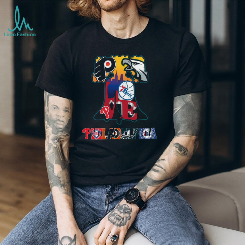 Philadelphia Sports Teams Liberty Bell Skyline Coffee T Shirt