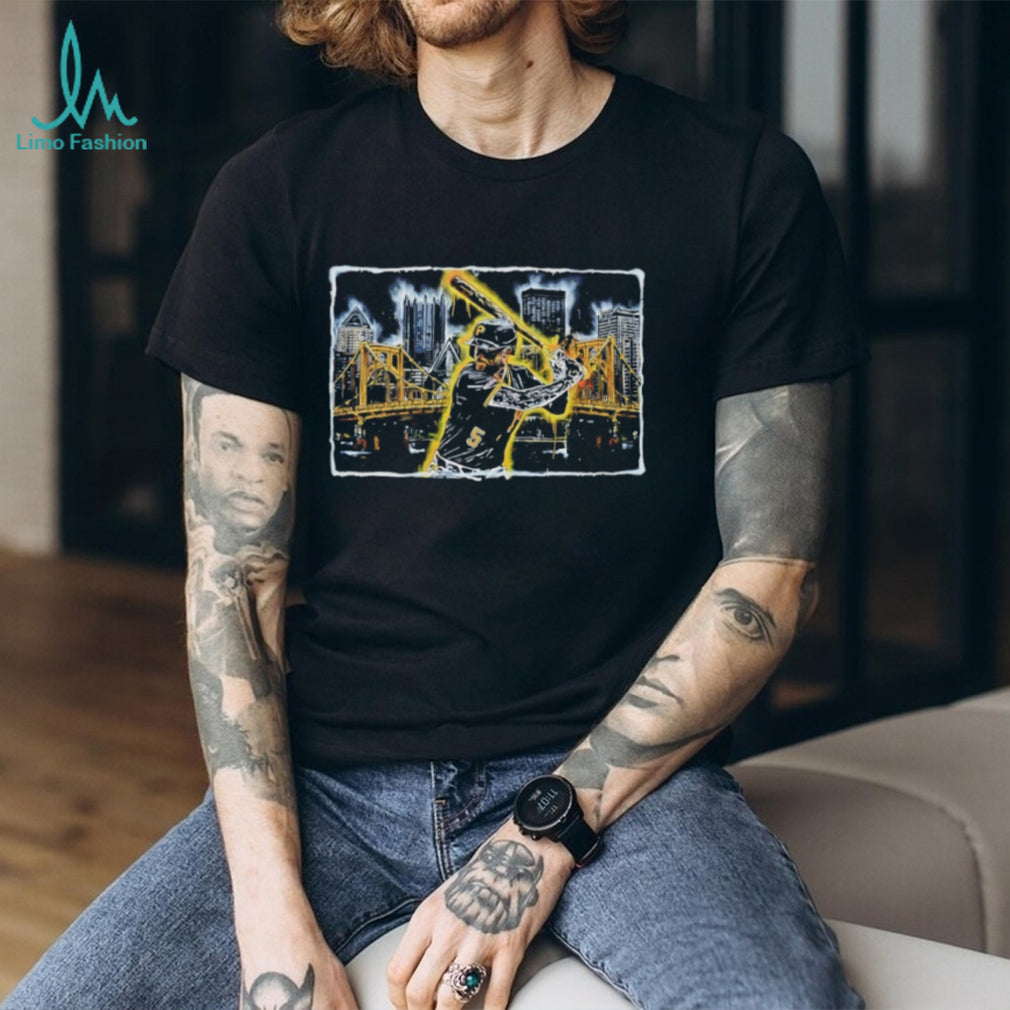 Pittsburgh Baseball Player City Skyline Bridge Graphic T Shirt