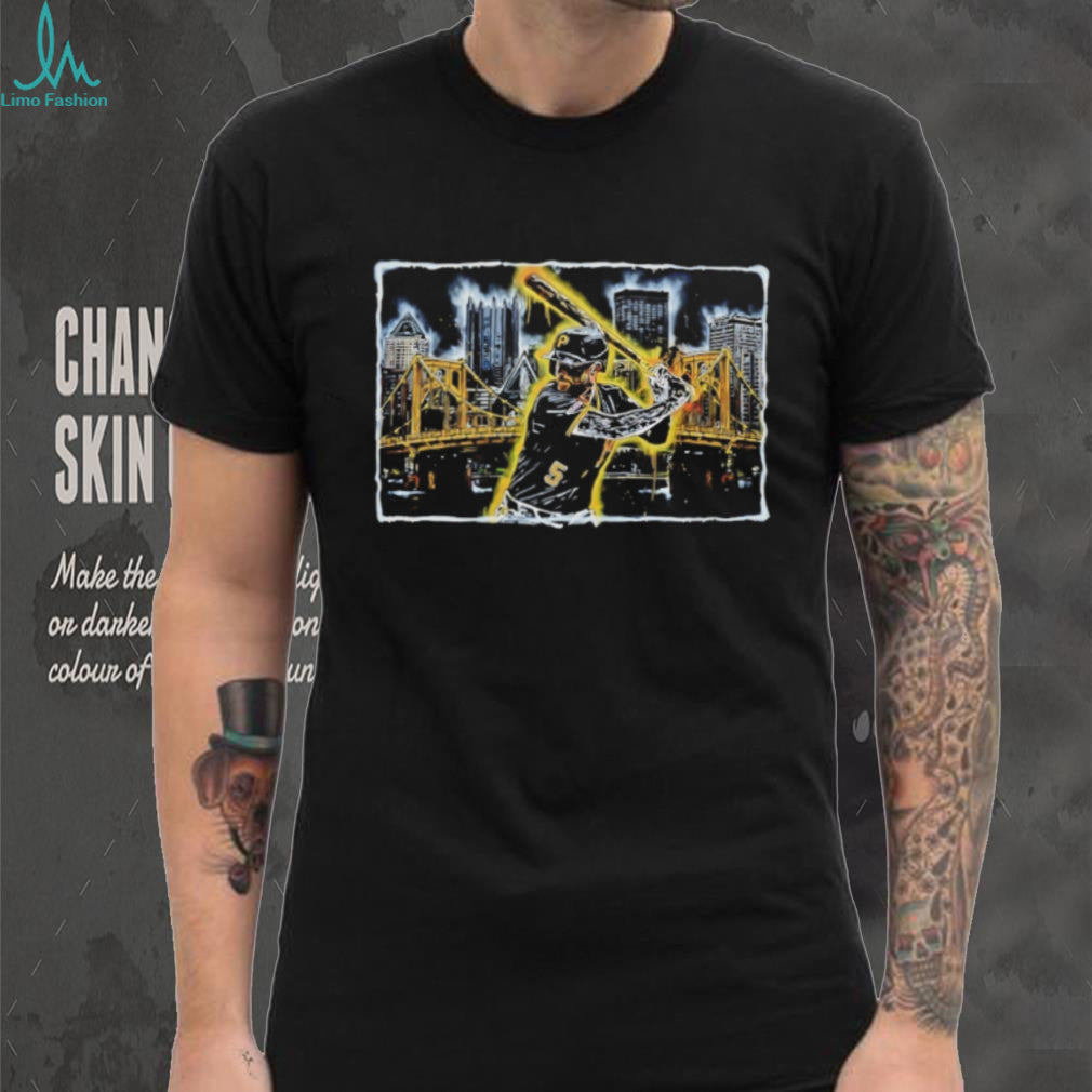Pittsburgh Baseball Player City Skyline Bridge Graphic T Shirt