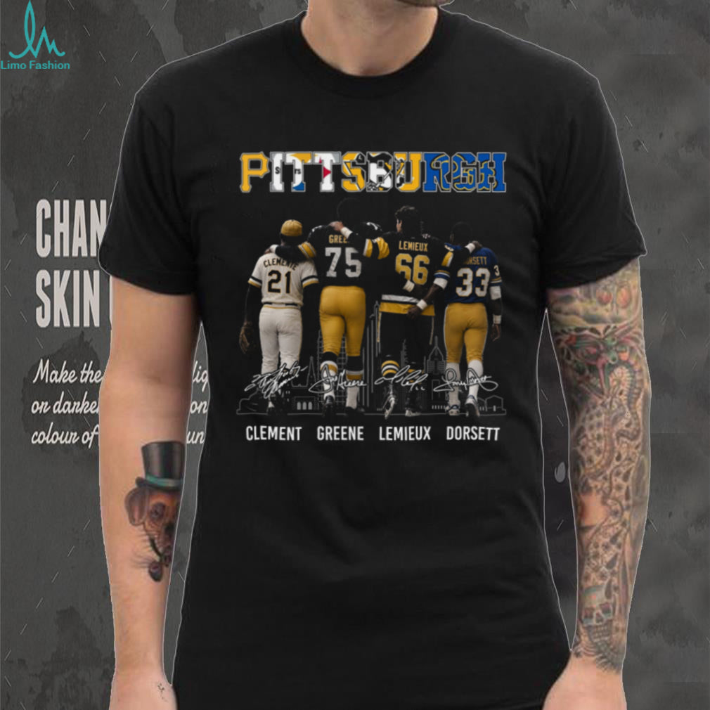 Pittsburgh City Sports Icons Legends Clemente Greene Lemieux Dorsett Vintage Retro Fan Shirt