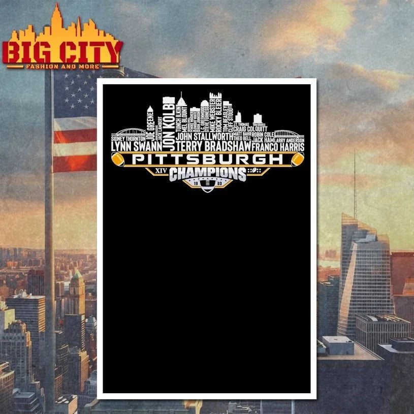 Pittsburgh Dream Team Football XIV Champions 1980 Pittsburgh City Skyline T-Shirt