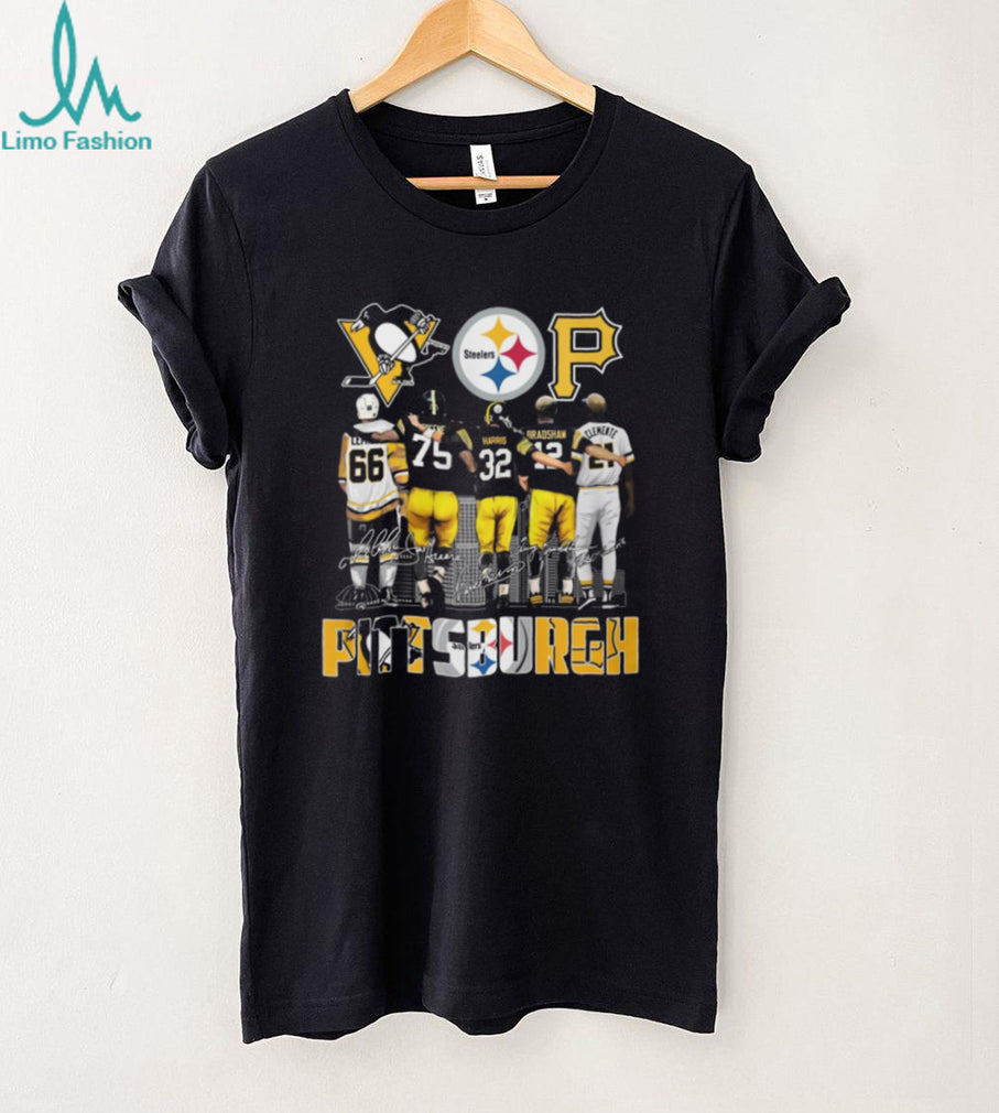 Pittsburgh Greats 5 Man Lineup T Shirt Lemieux, Greene, Harris, Bradshaw, Clemente