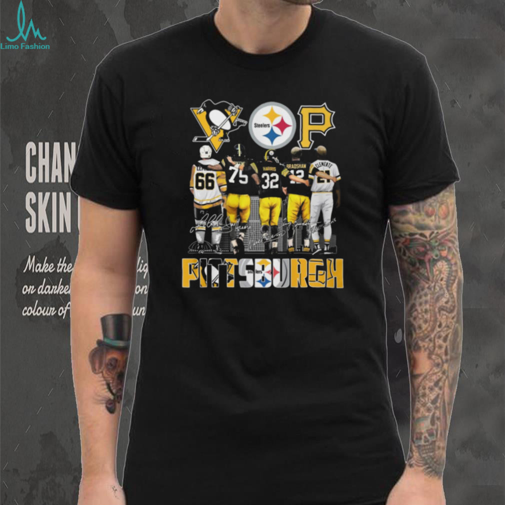 Pittsburgh Greats 5 Man Lineup T Shirt Lemieux, Greene, Harris, Bradshaw, Clemente
