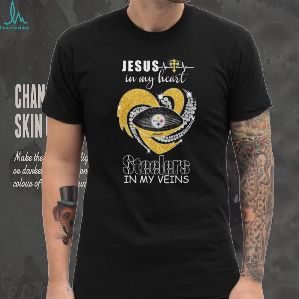 Pittsburgh ST Shirtlers In My Veins Jesus In My Heart Glitter Style Football T Shirt