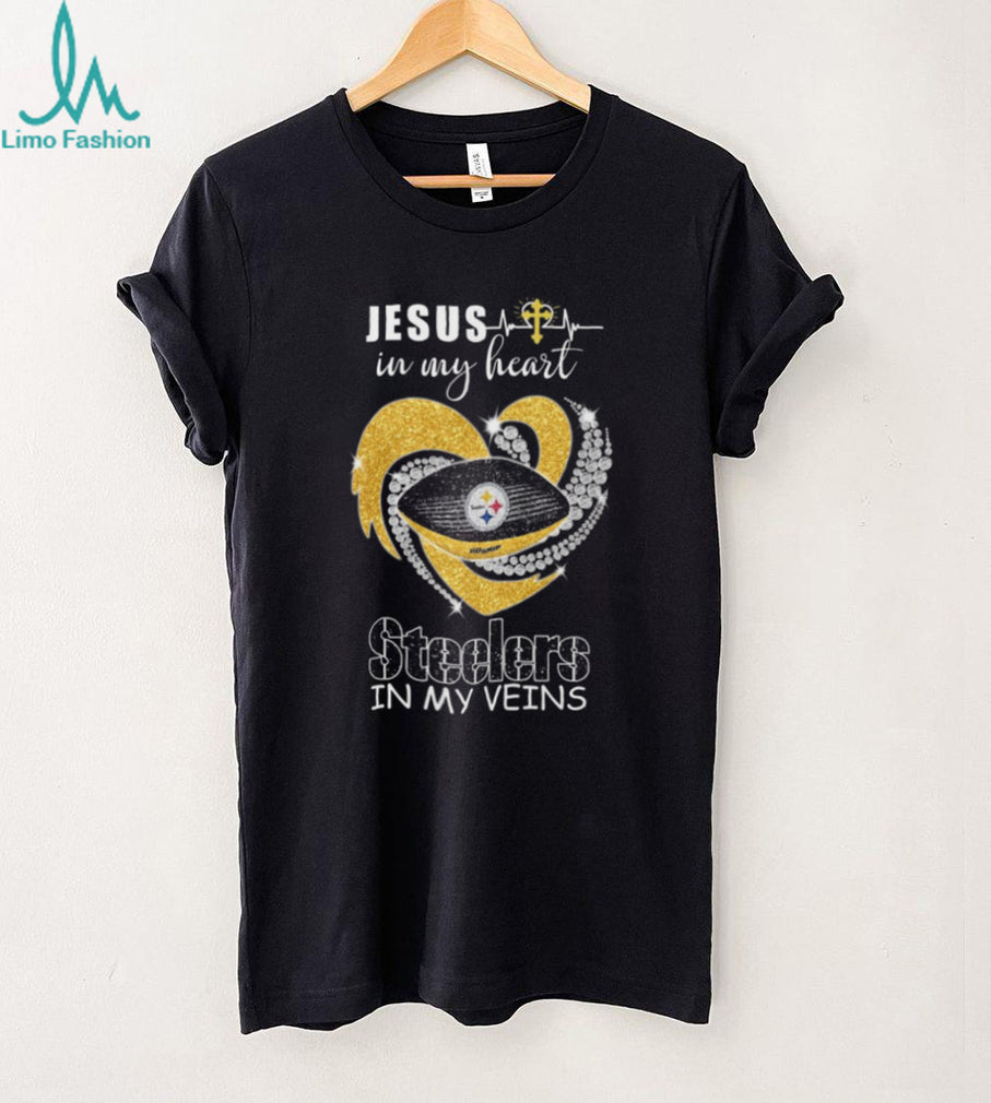 Pittsburgh ST Shirtlers In My Veins Jesus In My Heart Glitter Style Football T Shirt